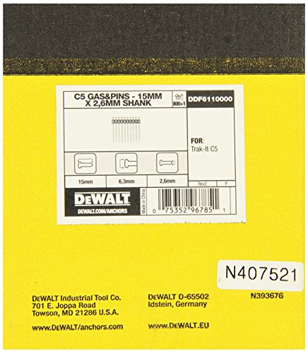 DEWALT DDF6110000 - Clavos 15mm x 2,6 mm para fijación a gas C5 + Carga de Gas (Env. 800 Ud.)