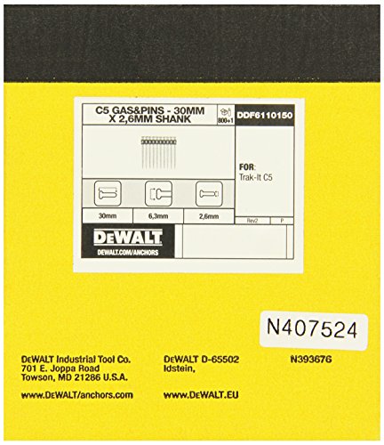 DEWALT DDF6110150 - Clavos 30 mm x 2,6mm para fijación a gas C5 Track-It Nails + Carga de Gas (Env. 800 Ud.)