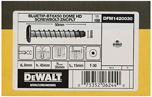 DEWALT DFM1420030 - Anclaje tipo tornillo de punta azul con cabeza redonda BT6x50 Bolt-ZnPlt (Env. 100 Ud.)