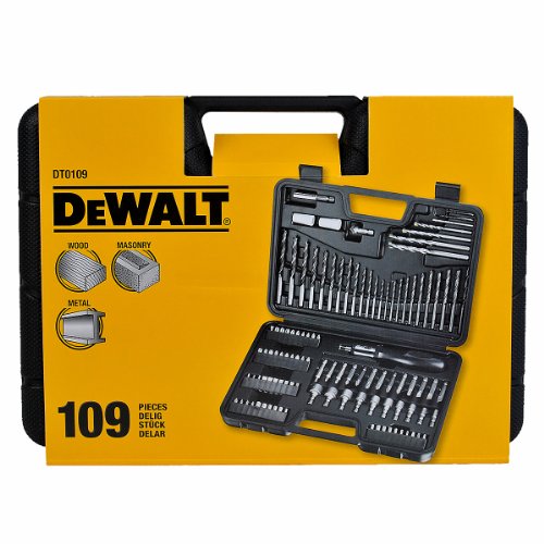 DEWALT DT0109-QZ - Juego 109 Pzs para Atornillar y Taladrar; 13 X Brocas para Madera,13 X Brocas para metal,5 X Brocas Mampostería, Atornillador,13 Puntas PH,14x Puntas PZ,12x Puntas planas,6x Torx