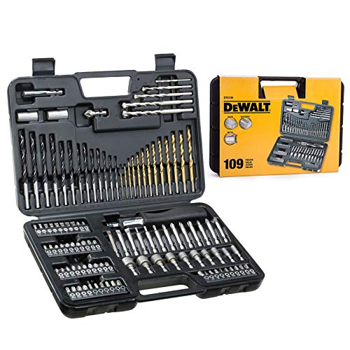 DEWALT DT0109-QZ - Juego 109 Pzs para Atornillar y Taladrar; 13 X Brocas para Madera,13 X Brocas para metal,5 X Brocas Mampostería, Atornillador,13 Puntas PH,14x Puntas PZ,12x Puntas planas,6x Torx