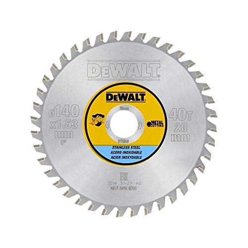 Dewalt DT1918-QZ DT1918-QZ-Hoja para Sierra Circular sin Cable 140x20mm 30D para Acero Inoxidable MMJ +10º, 0 W, 0 V