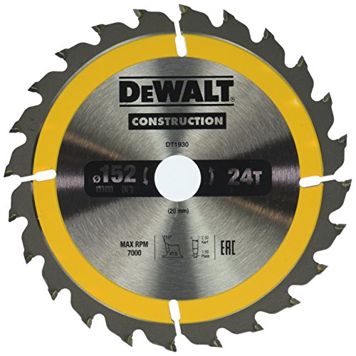 Dewalt DT1930-QZ DT1930-QZ-Hoja para Sierra Circular portátil para construcción 152x20mm 24D ATB +20º, 0 W, 0 V