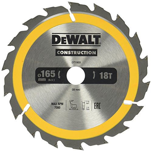 Dewalt DT1933-QZ DT1933-QZ-Hoja para Sierra Circular portátil para construcción 165x20mm 18D ATB +20º, 0 W, 0 V