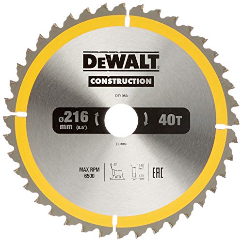 Dewalt DT1953-QZ DT1953-QZ-Hoja para Sierra Circular estacionaria 216x30mm 40D ATB-5º, 0 W, 0 V, Multicolor, talla única