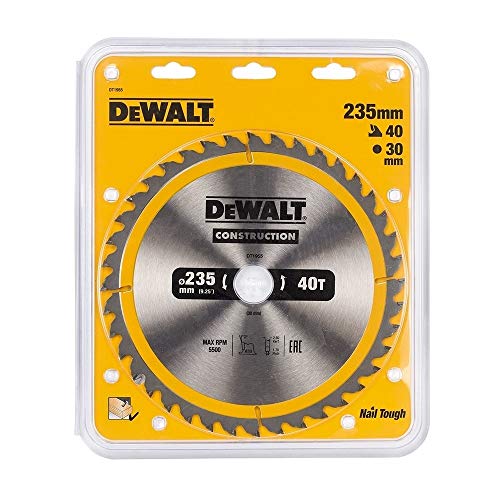 DeWalt DT1955-QZ DT1955-QZ-Hoja para Sierra Circular portátil para construcción 235x30mm 40D ATB +10º, 0 W, 0 V, 235/30 mm 40WZ