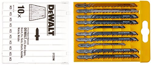 DEWALT DT2290-QZ - Juego de 10 hojas de sierra calar para madera DT2165 x 2, DT2050 x 1, DT2168 x 1, DT2177 x 2, DT2166 x 2, DT2075 x 2 (Equivalentes Bosch T101B, T119BO, T101AO, T111C, T144D, T144DP)