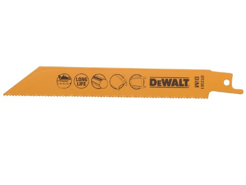 DEWALT DT2361-QZ - Hoja de sierra sable bi-metal, long: 152mm, paso de diente: 1.8mm, para cortes rápidos en metal y metales no ferrosos, chapa metálica, tuberías y perfiles entre 3 y 8mm de espesor
