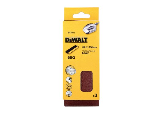 DeWalt DT3315-QZ DT3315-QZ-Banda de lija 100x560mm, grano 80, para el lijado en seco de maderas y pinturas, 0 W, 0 V, Set de 3 Piezas