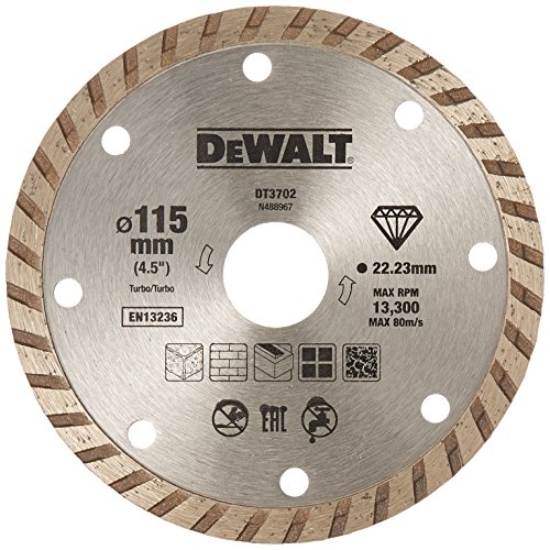 Dewalt DT3702-QZ DT3702-QZ-Disco de Diamante Turbo para Corte en seco 115x22.2mm, para mármol, Granito y Piedra Natural, 0 W, 0 V