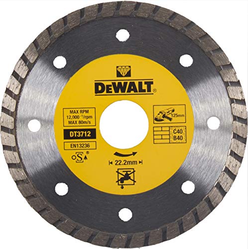 Dewalt DT3712-QZ DT3712-QZ-Disco de Diamante Turbo para Corte en seco 125x22.2mm, para mármol, Granito y Piedra Natural, 0 W, 0 V