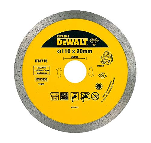 Dewalt DT3715-QZ DT3715-QZ-Disco de Diamante para Corte en seco y en húmedo de azulejo 110x20mm-Porcelana/Piedras, 0 W, 0 V