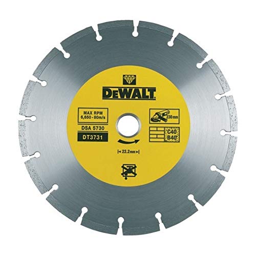 Dewalt DT3731-QZ DT3731-QZ-Disco de Diamante para Corte en seco con Borde segmentado 230x22.2mm, para Materiales de construcción, 0 V