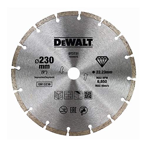 Dewalt DT3731-QZ DT3731-QZ-Disco de Diamante para Corte en seco con Borde segmentado 230x22.2mm, para Materiales de construcción, 0 V