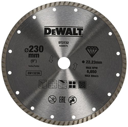 Dewalt DT3732-QZ DT3732-QZ-Disco de Diamante Turbo para Corte en seco 230x22.2mm, para mármol, Granito y Piedra Natural, 0 W, 0 V