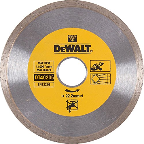 Dewalt DT40206-QZ DT40206-QZ-Disco de Diamante para Corte en seco con Borde Continuo 180mm x 22.2mm para cerámica, 0 W, 0 V