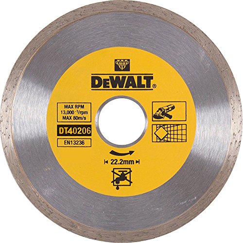 Dewalt DT40206-QZ DT40206-QZ-Disco de Diamante para Corte en seco con Borde Continuo 180mm x 22.2mm para cerámica, 0 W, 0 V