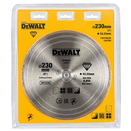 Dewalt DT40207-QZ DT40207-QZ-Disco de Diamante para Corte en seco con Borde Continuo 230mm x 22.2mm para cerámica, 0 W, 0 V, Negro