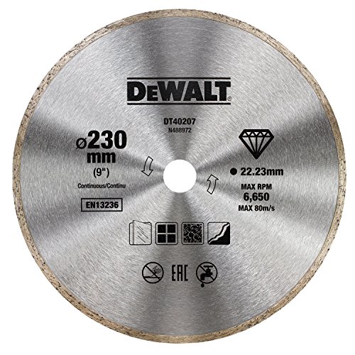 Dewalt DT40207-QZ DT40207-QZ-Disco de Diamante para Corte en seco con Borde Continuo 230mm x 22.2mm para cerámica, 0 W, 0 V, Negro