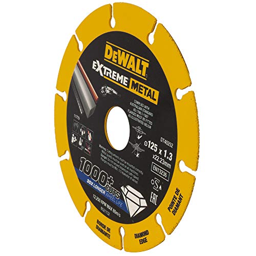 DeWalt DT40252-QZ DT40252-QZ-Disco de Corte con Borde diamantado Extreme Metal 125x1.3x22.3 mm, Negro/Amarillo