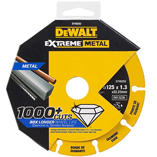 DeWalt DT40252-QZ DT40252-QZ-Disco de Corte con Borde diamantado Extreme Metal 125x1.3x22.3 mm, Negro/Amarillo