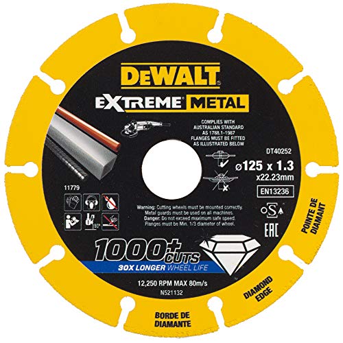 DeWalt DT40252-QZ DT40252-QZ-Disco de Corte con Borde diamantado Extreme Metal 125x1.3x22.3 mm, Negro/Amarillo