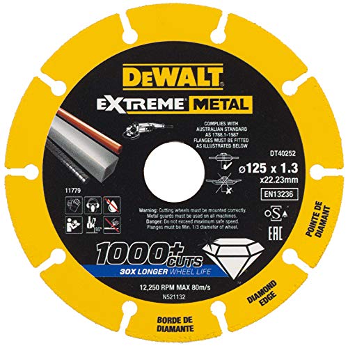 DEWALT DT40255-QZ DT40255-QZ-Disco de Corte con Borde diamantado Extreme Metal 230x1.5x22.3 mm, Amarillo/Negro
