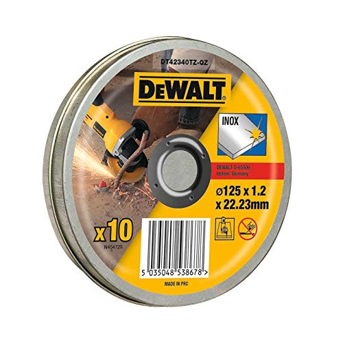 Dewalt DT42340TZ-QZ Disco de Corte Plano de Acero Inoxidable, 0 W, 0 V, Color:, 125 mm x 1.2 mm, Set de 10 Piezas