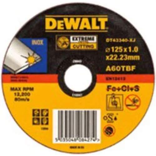 DeWalt DT43341-XJ - Disco abrasivos plano extreme para cortar acero inoxidable, 125 x 1,6 x 22,2 mm, 1 unidad