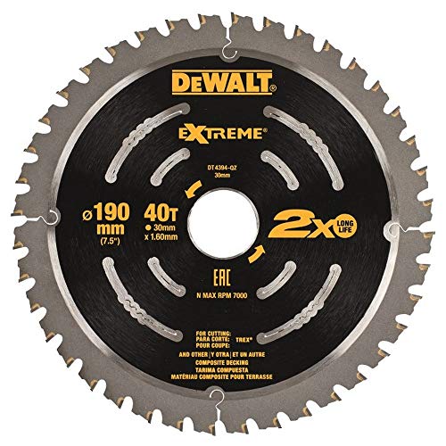 DeWalt DT4394-QZ DT4394-QZ-Hoja de Sierra Circular para Suelos compuestos 190mm 40T Extreme