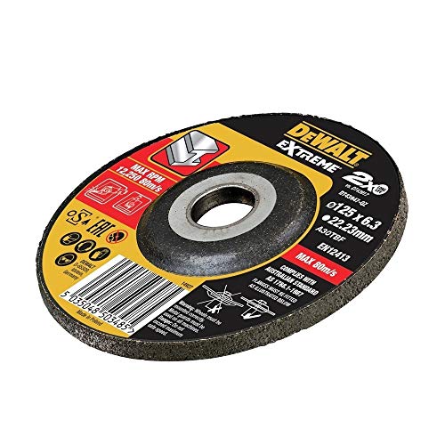 DeWalt DT43947-QZ DT43947-QZ-Disco de desbaste concavo Extreme para Metal con Grano Industrial de óxido de alumínio 125 x 6.3 x 22.23 mm, Multicolor