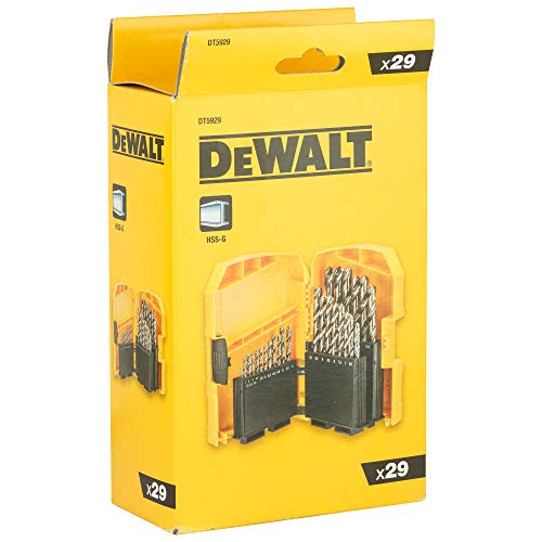 Dewalt DT5929-QZ DT5929-QZ-Juego de 29 Piezas para Metal HSS-G DIN 338 en Cassette metálica Ø 1-13mm, 0 W, 0 V, Negro Y Amarillo