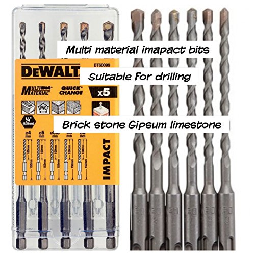 Dewalt DT60099-QZ DT60099-QZ-Juego de 5 brocas multi-material Impact 4, 5, 5.5, 6, 8 mm, 0 W, 0 V, Plata, One size