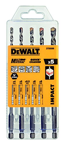 Dewalt DT60099-QZ DT60099-QZ-Juego de 5 brocas multi-material Impact 4, 5, 5.5, 6, 8 mm, 0 W, 0 V, Plata, One size