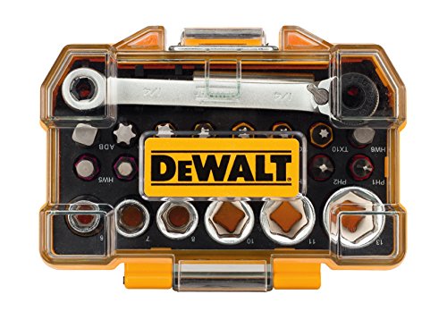 Dewalt DT71516-QZ - Juego de 24 piezas con llaves de vaso y puntas de atornillar, Llaves de vaso hexagonales, Llave de carraca, Portapuntas, Puntas de 25mm, Giallo/Nero