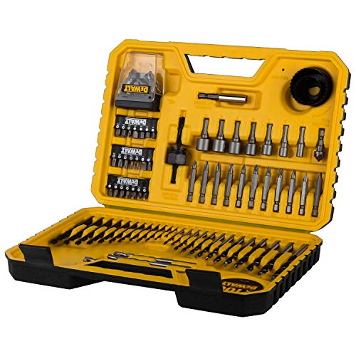 Dewalt DT71563-QZ DT71563-QZ-Juego de 100 Piezas taladrar 12XBrocas para madera3-8mm, 3X Mamposteía 6-8mm, 12X Metal 1,5-6mm, Puntas para Atornillar, 1 Avellanador, 2X Coronas 32,44mm, Broca piloto