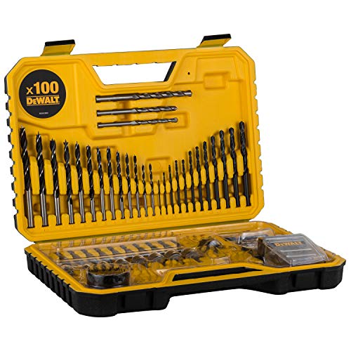 Dewalt DT71563-QZ DT71563-QZ-Juego de 100 Piezas taladrar 12XBrocas para madera3-8mm, 3X Mamposteía 6-8mm, 12X Metal 1,5-6mm, Puntas para Atornillar, 1 Avellanador, 2X Coronas 32,44mm, Broca piloto