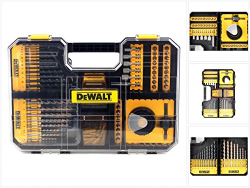 DEWALT DT71569-QZ - Juego TSTAK de 100 piezas para taladrar y atornillar con 8 Brocas para Piedra, 12 Brocas Metal, 5 Llaves de Vaso, 4 Coronas,Mandril, 69 Puntas para atornillar de 25mm y portapuntas