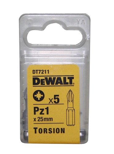 Dewalt DT7211-QZ DT7211-QZ-Puntas de torsión 25mm Pz1, 0 W, 0 V, Plata, Set de 5 Piezas
