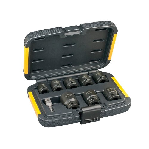 Dewalt DT7507-QZ DT7507-QZ-Juego de Llaves de Vaso de 9 Piezas (Ø 10,13,15,17,19,22,24,27mm y Adaptador de 1/4’’ a 1/2’’), Multicolor