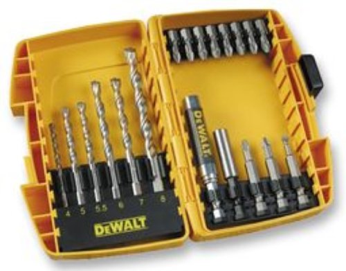 DEWALT DT7928B-QZ - Tough Case pequeña en blíster de 19 piezas con brocas para piedra Extreme Ø 4,5,5.5,6,7,8mm. Ph2x4, Pz2x4, Ph2x50mm, Pz2x50mm, plana 5.5x50mm, porta-puntas y guía telescópica magn