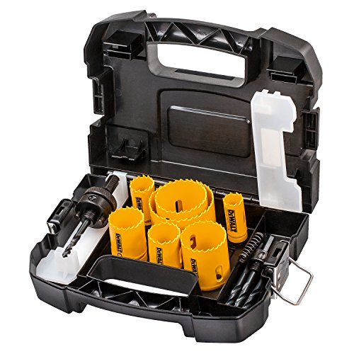 Dewalt DT83003-QZ DT83003-QZ-Juego de 11 Bi-metal para electricista. Coronas 16, 20, 25, 32, 40, 51, 64mm + 2 mandriles y 2 brocas piloto, Set de 6 Piezas