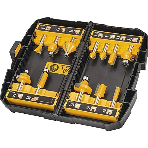 Dewalt DT90016-QZ DT90016-QZ-Juego de 12 3 rectas, recortadora, 2 redondear, hueca para núcleos, cortador de cola de milano, ranura en V, calar, curva doble, fresa para biselar, 0 W, 0 V