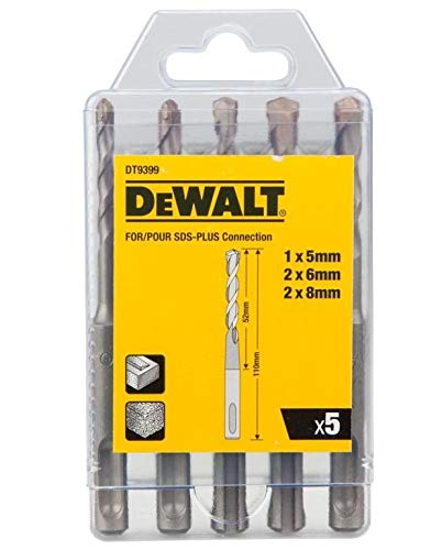 Dewalt DT9399-QZ Juego de 5 brocas para martillo perforador SDS-plus, Color:, Size