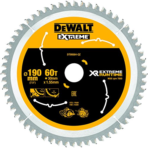 Dewalt DT99564-QZ DT99564-QZ-Hojas para Sierra Circular portátil XR Extreme RUNTIME 190mm x 30mm 60D 25º, 0 W, 0 V, Negro/Amarillo, 190/30mm 60WZ/FZ