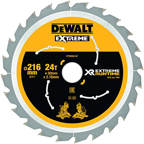 Dewalt DT99568-QZ DT99568-QZ-Hojas para Sierra Circular Estacionaria XR Extreme RUNTIME 216mm x 30mm 24D 7º, 0 W, 0 V, Negro/Amarillo, 216/30mm 24WZ/FZ