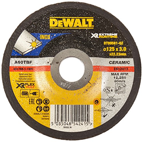 Dewalt DT99581-QZ Discos de desbaste con Grano cerámico para Acero Inoxidable 125 mm x 3 mm, 0 W, 0 V, talla única