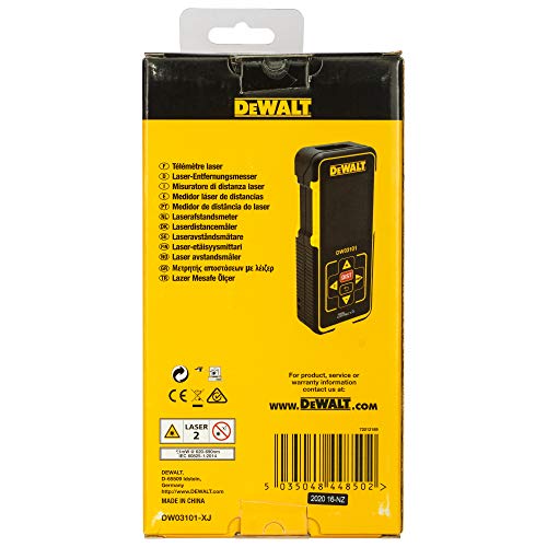 Dewalt DW03101-XJ DW03101-XJ-Medidor láser de distancias con Alcance de 100m, 0 W, 0 V, Negro Y Amarillo