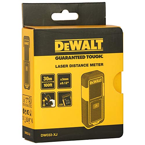 Dewalt DW033-XJ DW033-XJ-Medidor láser alcance de 30m. SOLO DISTANCIAS, 0 V, Negro Y Amarillo, (30 M) UK