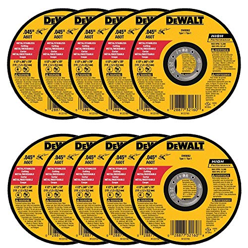 DEWALT DW8062 4-1/2"x.045"x7/8" amoladora de metal de corte fino, 10 unidades, (modelo: DW8062-10,PK)